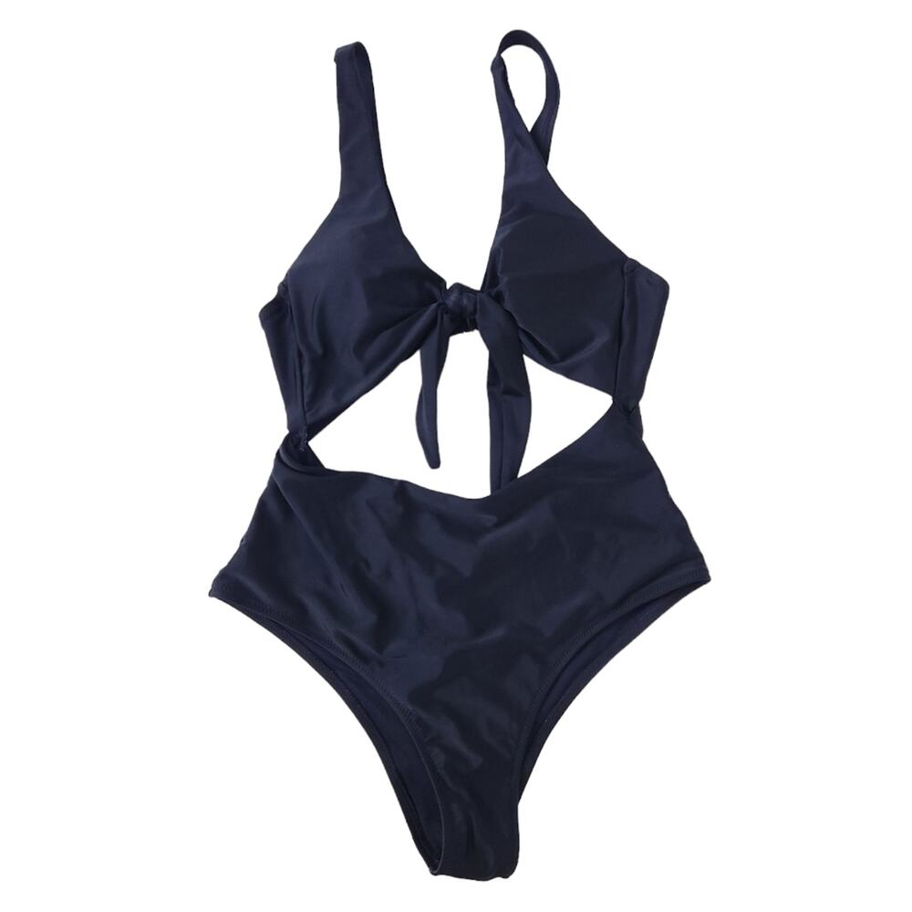 One Piece Swimsuit Tie Knot Front Bathing Suits Cut Out SMALL Black Neutral